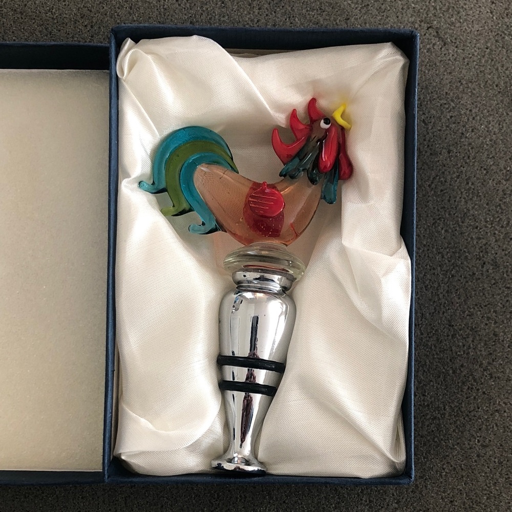 Vintage Murano Rooster Glass Bottle Stopper